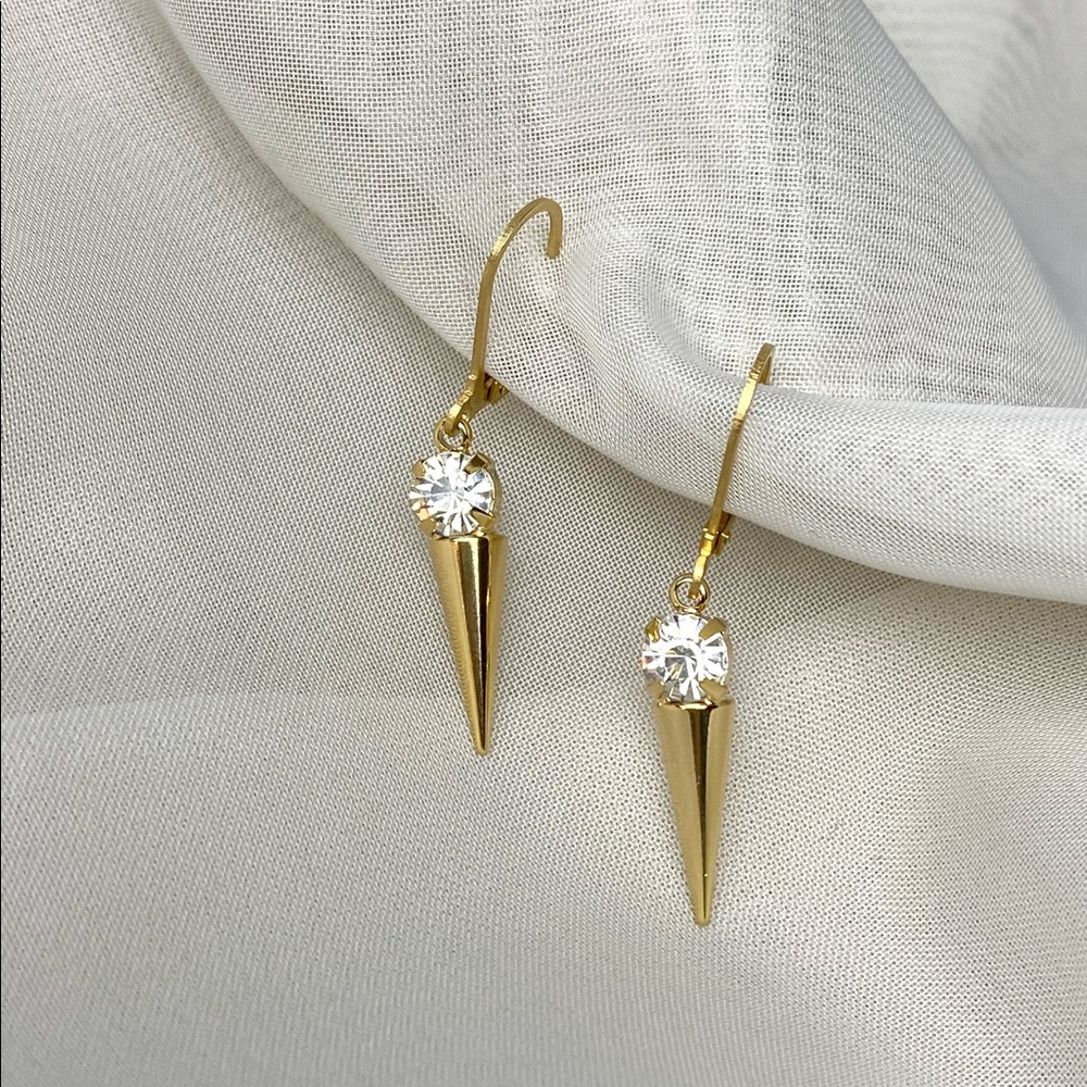 Gold Point Crystal Pendant Earrings